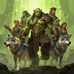 epic professional digital art of male orc bear and wolf druid in superhero landing pose, chartreuse ambient light, painted, heroic, mythic, detailed, intricate, leesha hannigan, wayne haag, reyna rochin, ignacio fernandez rios, best on artstation, cgsociety, epic, stunning, gorgeous, much wow, cinematic