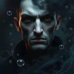 digital art of a necromancer, perfectly rounded water bubbles and black smoke, hyper realistic portrait full of details, canon eos, zbrush, artstation, by greg rutkowski and tom bagshaw