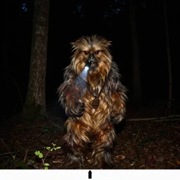 trail camera photograph of jabba the hutt at night in the forest. obscurity. darkness!!!. flash light. red eyes. motion blur. dim light.