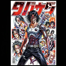 highly detailed, professionally drawn 9 0 s seinen cyberpunk horror action manga cover art, magazine cover, drawn by ilya kuvshinov ilya kuvshinov, full color, designs by and hirohiko araki