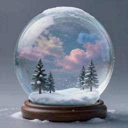spring weather inside a snowglobe. Beautiful colorful clouds in moody greys and blues. High quality digital art, trending on artstation