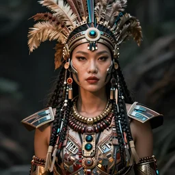 hyper realistic photography portrait of postapocalyptic cyberpunk asian cyborg tribal warrior amazon cinematic, brom, mucha, moebius juan gimenez artstation, cgsociety
