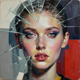 languid temptation. minimalistic analogue mixed media collage with canvas texture in style of contemporary art, punk art, realistic face, expressionism, masterpiece, perfect composition, photorealistic beautiful face, spectacular quality, intricate details, shattered glass textures, colorful