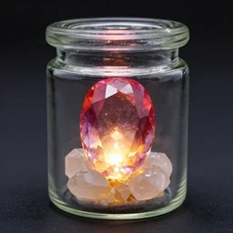 glowing magic ruby crystal gem a jar of glass, 8 k photography, realistic