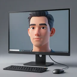 man his face is a computer monitor, octane render, unreal engine, ultradetailed, stylized, wide shot as a 3 dimensional render
