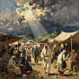medieval arabian trader's market, by ilya repin