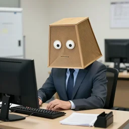 Pyramid Head at his boring office job, photo
