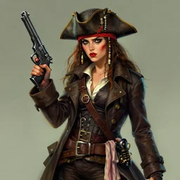 portrait of a female pirate with trench coat, red makeup, holding pistol, behance hd artstation, style of jesper ejsing, by rhads, makoto shinkai and lois van baarle, ilya kuvshinov, ossdraws