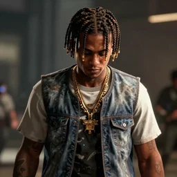 a videogame still of Juice WRLD in Tekken 7, 40mm lens, shallow depth of field, split lighting