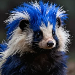 A skunk person with blue hair, digital art,