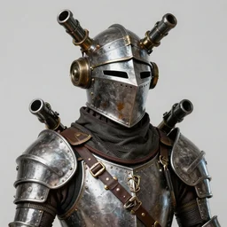 steampunk knight's helmet with guns on the hyperrealistic, hyperdetailed, chaykin howard and campionpascale and cooke darwyn and davis