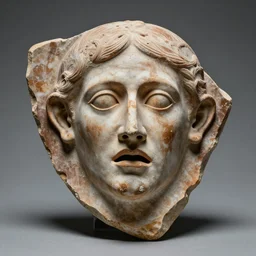 a creepy face on a shard of roman pottery