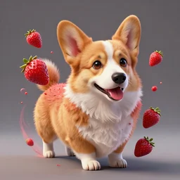 strawberry corgi : by michal karcz, guillermo del toro :, dynamic, particulate, intricate, elegant, highly detailed, centered, artstation, smooth, sharp focus, octane render