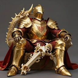 a great knight in golden red armor made of polished dragon bones looks relaxed anfaz, hd 8 k
