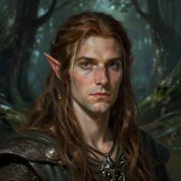 a super detailed illustration portrait of a elven shaman with brown hair, deep old forest setting, d & d rpg portrait, hires headshot, 4 k, art by tim hildebrandt and frank frazetta and gerald brom