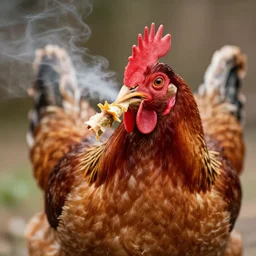 photo of a chicken ripping a bong, this is a chicken inhaling from a bong, chicken ripping a bong hit