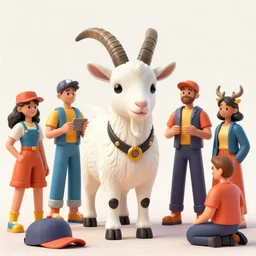 A satanic goat being surrounded and worshipped by millennial hipster people, in the style of Corporate Memphis, Alegria style, Buck Studios artwork, gradients, simple, minimalist, medium shot