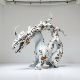 establishing wide view shot of stunning massive intricate fascinating sculpture of an abstract marble creature with colored glass mosaic tiles by * francesco somaini * in empty empty white space. with collaboration of ellen jewett, zhelong xu, sayaka ganz, edouard martinet