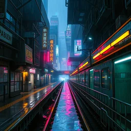 steelpunk subway beneath cyberpunk city in a rainy night, wallpaper 3 d pixar disney digital cgi rtx hdr painting bioluminance alena aenami artworks in 4 kby jesper ejsing, feng zhu and loish beeple, by thomas kinkade