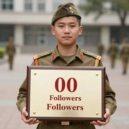 soldier boy ( the boys hqs ) holding commemorative plaque written 1 0 0 followers