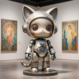 3 d octane render, ultra photorealistic, 8 k hyper detailed image a very cute roman statue robot of the nuclear explosion cat ears, cyberpunk, birds cgsociety, in a contemporary art gallery, in neo tokyo, artwork by alphonse mucha