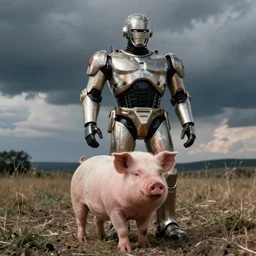 robocop, pig, realistic, photograph, kodak film