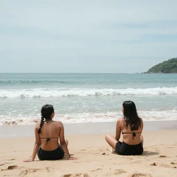 foto orang sedang duduk di pantai