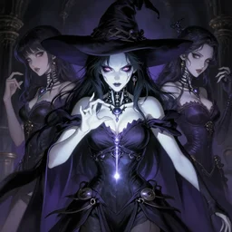Gorgeous and beautiful grown up anime women as a evil witch with pale white skin casting a spell ,robotic evil eyes , artstation , 4K , Highly detailed , high quality , dramatic lighting , drawn by someone who can actually draw something dingsda  , elegant, highly detailed, centered, digital painting, artstation, concept art, artgerm, donato giancola, Joseph Christian Leyendecker, WLOP, Boris Vallejo, Artgerm