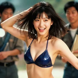 Worksafe.1990s,unbelievably beautiful,perfect,dynamic,epic,cinematic 8K HD movie shot of a semi-close-up japanese beautiful cute young J-Pop idol actress girl wearing latex bikini,she express joy and posing.By a Chinese movie director.Motion,VFX,Inspirational arthouse,high budget,hollywood style,at Behance,at Netflix,with Instagram filters,Photoshop,Adobe Lightroom,Adobe After Effects,taken with polaroid kodak portra