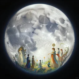 highly detailed painting of the moon, unreal engine, fantasy art by greg rutkowski, loish, rhads, ferdinand knab, makoto shinkai and lois van baarle, ilya kuvshinov, rossdraws, tom bagshaw, alphonse mucha, global illumination, radiant light, detailed and intricate environment
