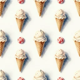 repeating pattern seamless. watercolor. icecream, cone, candy minimalism