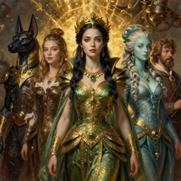 A fantasy book style portrait painting of a hybrid, Eva Green, Anya_Taylor-Joy, Cory Chase, as a Mystical Valkyrie, Anubis-Reptilian, Atlantean Warrior, François Boucher, Oil Painting, unreal 5, DAZ, hyperrealistic, octane render, Regal, Refined, Detailed Digital Art, RPG portrait, William-Adolphe Bouguereau, Michael Cheval, Walt Disney (1937), Steampunk, Volumetric Golden dappled dynamic lighting, Highly Detailed, Cinematic Lighting, Unreal Engine, 8k, HD