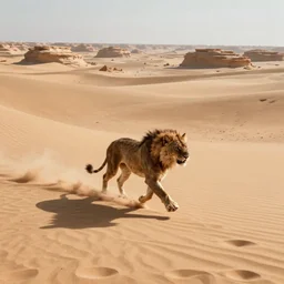 hungry beast running across the open desert, empty desert, sand, karst landscape, wide shot, concept art by noah bradley
