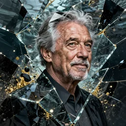 shattered glass stylized portrait of morgan freeman, cracked obsidian geometric fantasy art, splattering black gold iridescent bubbly underwater scenery, greg rutkowski, loish, rhads, makoto shinkai, lois van baarle, ilya kuvshinov