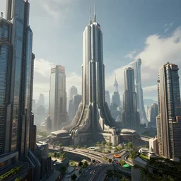 retro futuristic cityscape with skyscrapers, realistic, cinematic, highly details, sci - fi, fantastic, unreal engine
