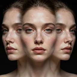 a beautiful portrait of a woman from other space | front close - up symetrical face | one character | full body, symetric full face, volumetric, octane render, ultra details, ethereal, skin, squama | symetric scheme | by peter mohrbacher, zaha hadi