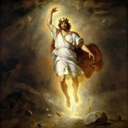 ancient roman steve buscemi ascending wearing the civic crown while he levitates and hovers above the ground glowing with power small rocks and pebbles begin lifting off the ground around him, art by anders zorn, wonderful masterpiece by greg rutkowski, beautiful cinematic light, american romanticism by greg manchess, jessica rossier