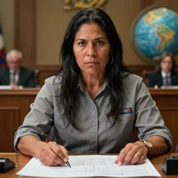 epic portrait of slightly muscular indigenous visionary sheila wattcloutier serious wearing shirt instructor uniform laser pointing blueprint, globe courtroom, detailed, artstation, concept art, donato giancola, joseph christian leyendecker, wlop, boris vallejo, stron eyes, highest resolution, extremely detailed beautiful, establishing shot, artistic, hyperrealistic, beautiful face, enhanced hands, octane render