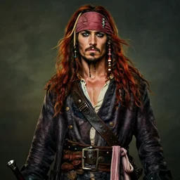 portrait painting of young rugged masculine muscular male pirate long long hair soft hair flowing hair crimson hair upper body only unbuttoned long coat waist sash elegant rugged handsome unreal render cinematic lighting art 1 9 2 0 period drama by bussiere rutkowski rocha