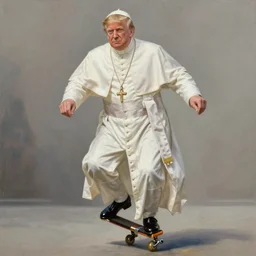 an extremely high quality hd surrealism painting of Donald trump as the pope riding a pogo stick 8k, realistic shading, ultra realistic, super realistic
