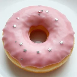 shiny dripping glazed pastel pink donut with tiny silver star sprinkles