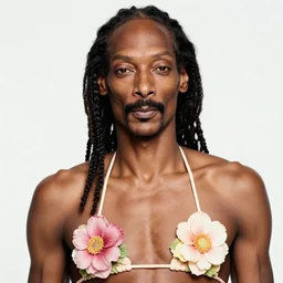 closeup portrait snoop dogg, wearing a flower bikini, beautiful siren succubus, intricate, beautiful flowers, hyperrealism, intense, dmt, artgerm, moebius, glamour pose, arney freytag, greg rutkowski, maxfield parrish, dan mumford, moebius, alphonse mucha