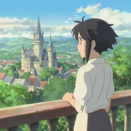 makoto shinkai view from castle balcony overlooking kingdom