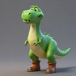 a green anthropomorphic dinosaur in the style of pixar, wearing brown boots, adorable and whimsical, fantasy, elegant, digital painting, artstation, unreal engine, octane render, concept art, matte, sharp focus, vibrant colors, high contrast, illustration, art by todd schorr