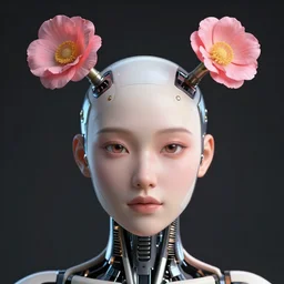 female cyborg face with flower antennas