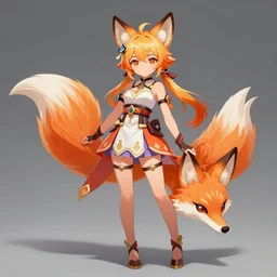 a colorful and vibrant and provenance beautiful fox lady, official genshin impact character concept, anime, kawaii, full - body portrait, by artgerm, professional character designer, trending on artstation, highly detailed, cgsociety