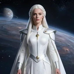 space opera portrait of the powerful empress of the solar system in the style of charlie bowater and in the style of donato giancola. glowing, ornate and intricate linework, sharp focus, depth of field, stunning, dynamic lighting, ultrafine and hyperdetailed.