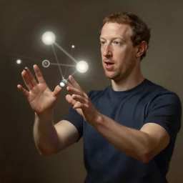 mark zuckerberg pushes atoms apart, soft light, realism, maximum detail, high quality, good elaboration of style, depth of field, focus, classicism painting