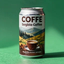 a can of coffee, product photo, realistic, magazine advertisement, studio lighting, green screen backdrop, soft lighting