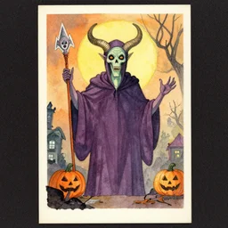 nyarlathotep vintage halloween postcard, watercolor postcard, retro cartoon